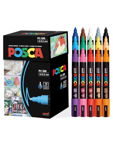 Set de 15 Marcadores de Pintura Posca 5M Medianos Variados