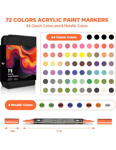 72 Marcadores Acrílicos Diyeever Doble Punta Multicolor