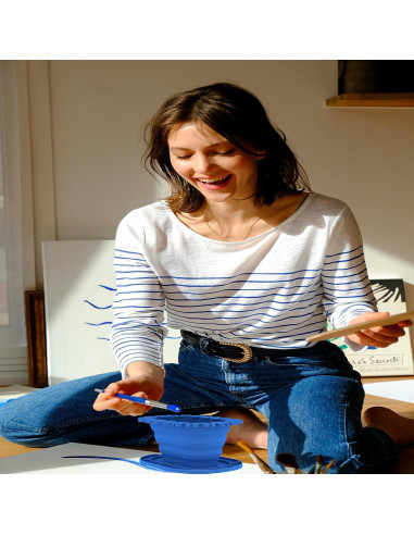 Taza Limpiadora de Pinceles SUWARMN Azul 355ml Plegable