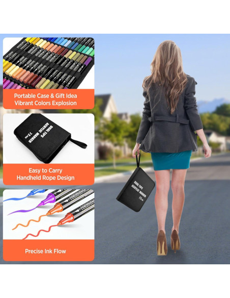 72 Marcadores Acrílicos Diyeever Doble Punta Multicolor