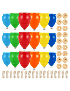 Set de 18 Trompos de Madera Liliful con Cuerdas y Círculos