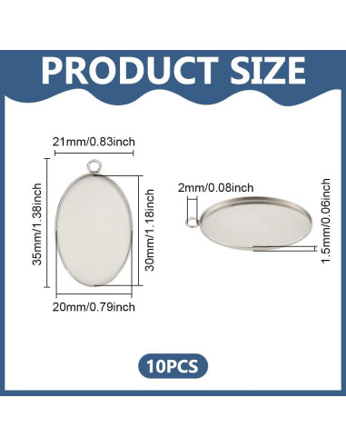 Bandejas de Bezel Ovaladas UNICRAFTALE 10pcs 20x30mm Acero Inoxidable