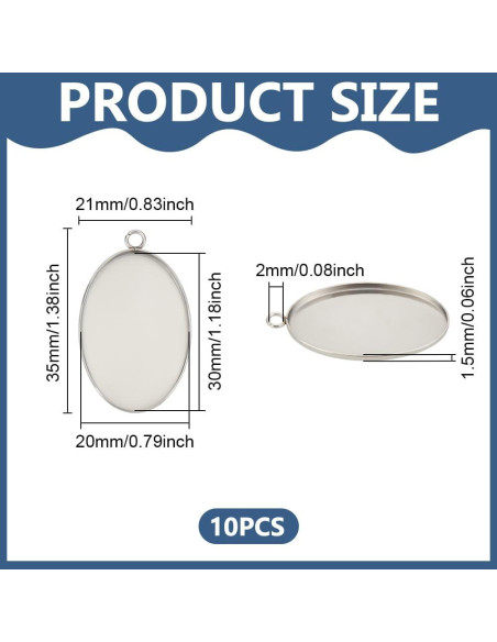 Bandejas de Bezel Ovaladas UNICRAFTALE 10pcs 20x30mm Acero Inoxidable