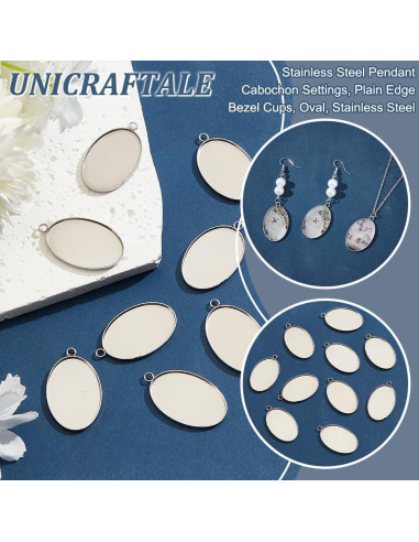 Bandejas de Bezel Ovaladas UNICRAFTALE 10pcs 20x30mm Acero Inoxidable