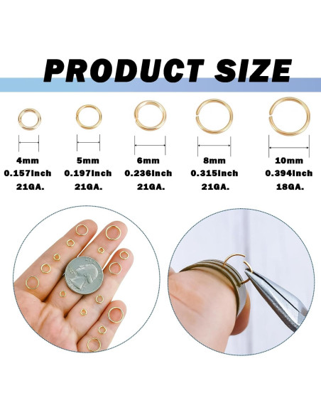 Anillas de Salto Abiertas CREATZONE 8mm Baño de Oro 18K 400pcs