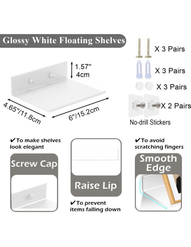 Estantes Flotantes Z metnal 15.24 cm, 2 Piezas, Blanco Mate