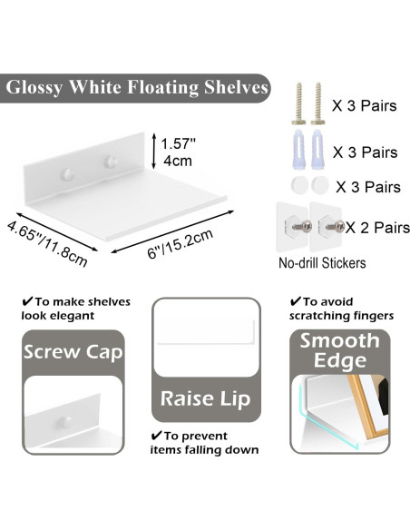 Estantes Flotantes Z metnal 15.24 cm, 2 Piezas, Blanco Mate