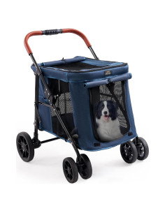 Carrito de Mascotas Canine Canyon 4 Ruedas Plegable Azul Marino