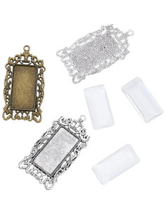 Kissitty 10pcs Bandejas Rectangulares Plata Antigua y Bronce 2