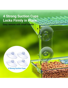 Comedero para Aves de Ventana Luugoo con 3 Semillas y Doble Agua 2