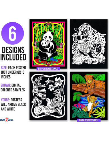 Paquete de 6 Pósters de Colorear Stuff2Color - Terciopelo Negro