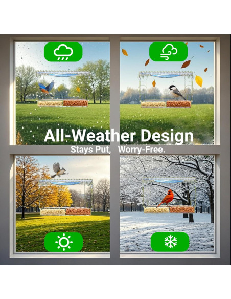 Comedero para Aves de Ventana Luugoo con 3 Semillas y Doble Agua