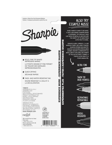 Marcadores Permanentes Sharpie Negros Punta Fina 5 Unidades