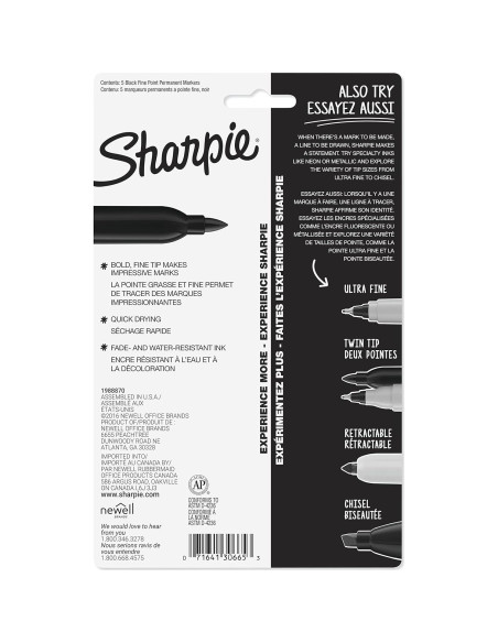 Marcadores Permanentes Sharpie Negros Punta Fina 5 Unidades