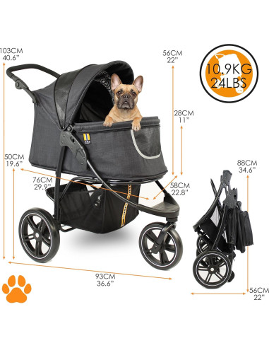 Carrito para mascotas My Duque COOPER 32 kg, plegable, negro