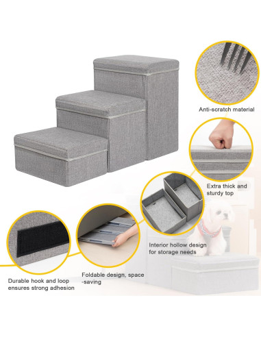 Escaleras para Perros Uross con Almacenamiento 3 Pasos Gris