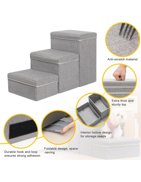 Escaleras para Perros Uross con Almacenamiento 3 Pasos Gris