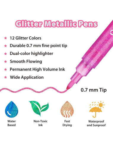 Marcadores Metálicos Ohuhu 12 Colores Brillantes Tinta Agua