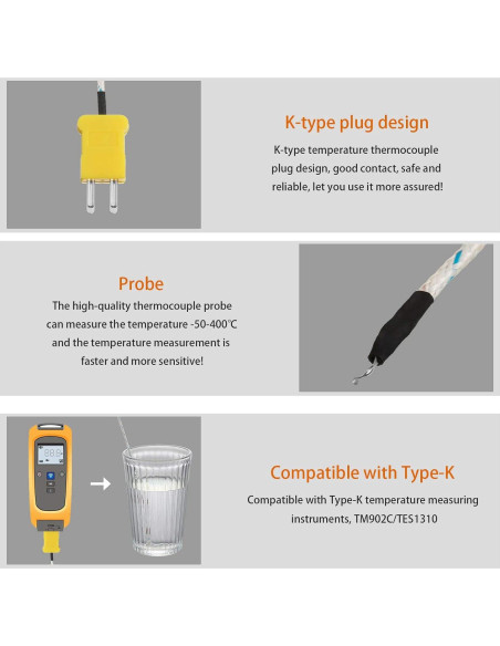 5 Sensores de Sonda Termopar Tipo K Weewooday 3m -50 a 400C