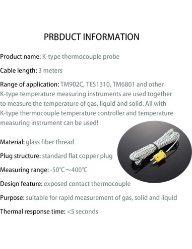 5 Sensores de Sonda Termopar Tipo K Weewooday 3m -50 a 400C