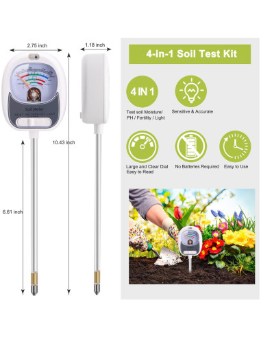 Kit de Prueba de Suelo 4-en-1 HSLGOVE - Medidor de pH, Humedad y Luz