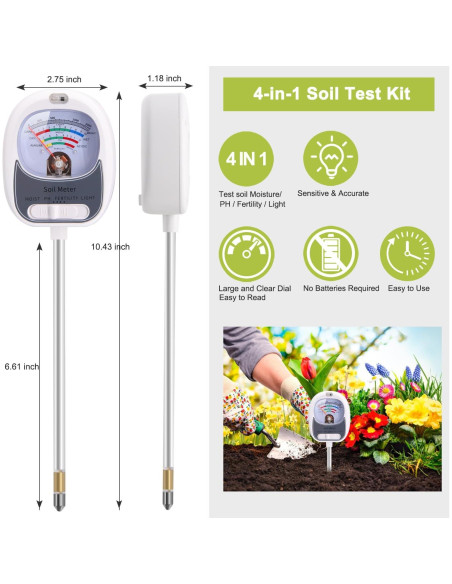 Kit de Prueba de Suelo 4-en-1 HSLGOVE - Medidor de pH, Humedad y Luz