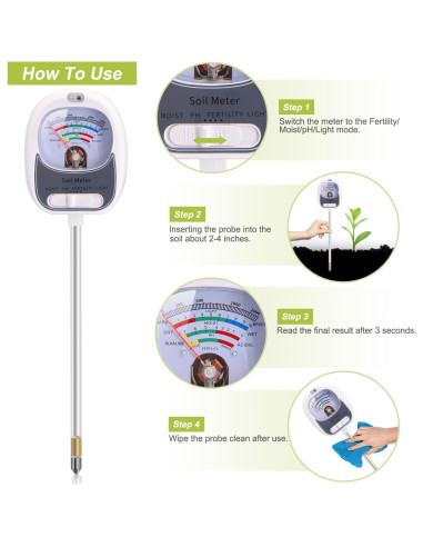 Kit de Prueba de Suelo 4-en-1 HSLGOVE - Medidor de pH, Humedad y Luz