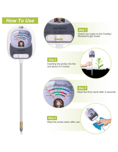 Kit de Prueba de Suelo 4-en-1 HSLGOVE - Medidor de pH, Humedad y Luz