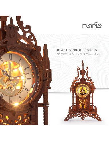 Reloj Torre 3D LED Funpola - Kit DIY de Madera Premium