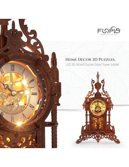 Reloj Torre 3D LED Funpola - Kit DIY de Madera Premium