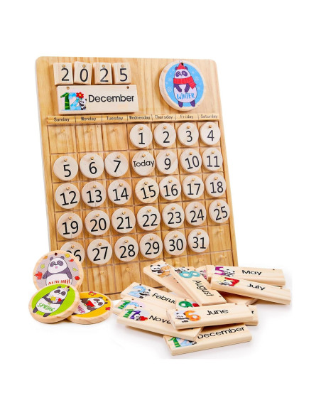 Calendario Perpetuo de Madera Panda Brothers - Juguete Educativo Montessori