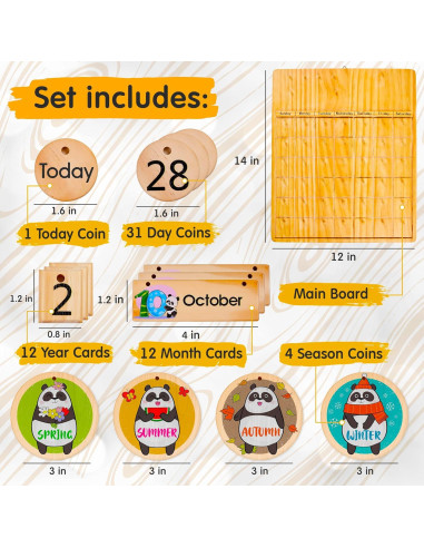 Calendario Perpetuo de Madera Panda Brothers - Juguete Educativo Montessori