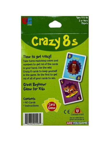 Juego de Cartas Crazy 8s University Games Jumbo para Niños 4+