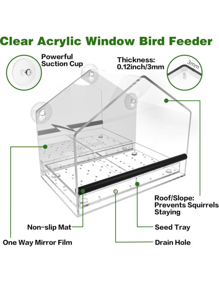 Comedero para Aves de Ventana MKLZ Transparente 20x13x17 cm