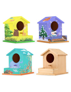 Kit Casa para Aves DIY ROKENPOY - 4 Paquetes de Madera