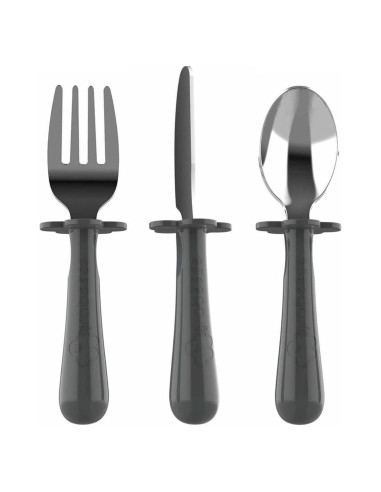 Juego de Cubiertos para Niños Grabease - Acero Inoxidable Gris