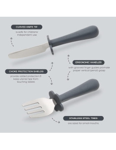 Juego de Cubiertos para Niños Grabease - Acero Inoxidable Gris 2