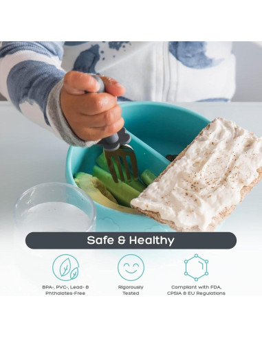 Juego de Cubiertos para Niños Grabease - Acero Inoxidable Gris