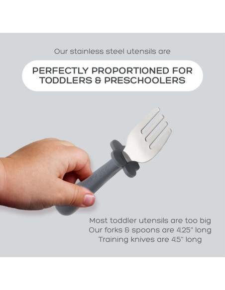 Juego de Cubiertos para Niños Grabease - Acero Inoxidable Gris