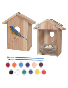 Casa de Aves de Ventana 100% Madera con Kit de Pintura