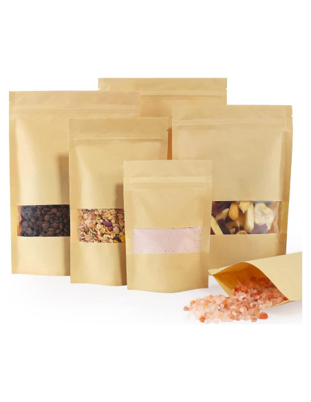 Bolsas de Papel Kraft con Ventana FireKylin 100 Pcs 9.9x14.9 cm