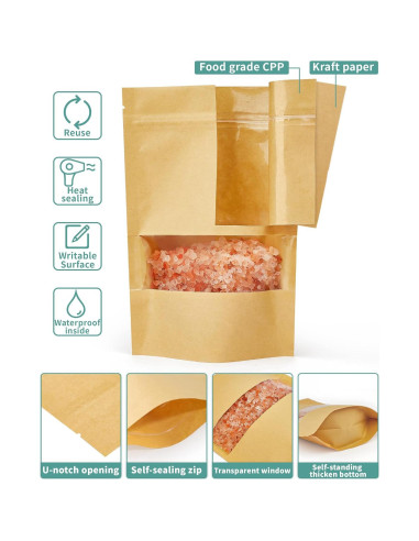 Bolsas de Papel Kraft con Ventana FireKylin 100 Pcs 9.9x14.9 cm