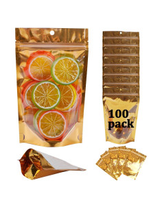 100 Bolsas Mylar Reutilizables Funnyleaf 10x18 cm Doradas