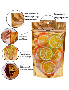 100 Bolsas Mylar Reutilizables Funnyleaf 10x18 cm Doradas 2