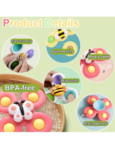 Juguete Spinner con Ventosa PARHILYAR - 6 Piezas para Bebés