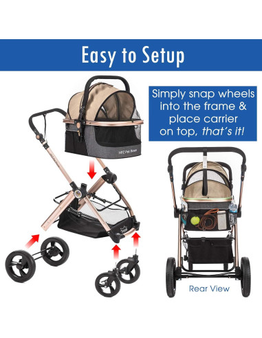 Carrito de Lujo para Mascotas HPZ Pet Rover Prime 3 en 1 Beige