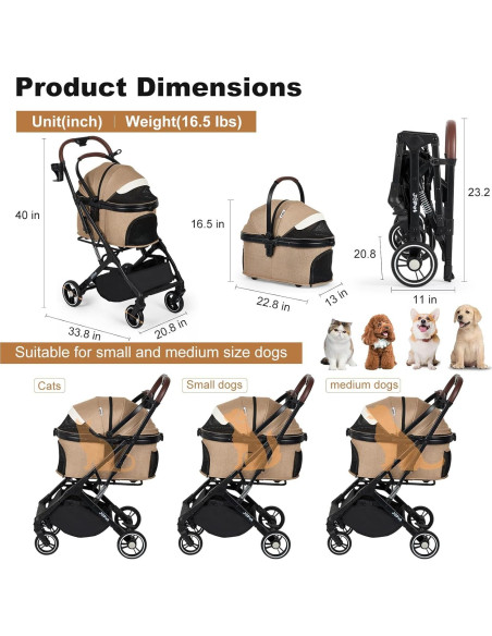 Carrito para Mascotas JoPet PS-BF01-B Plegable 20kg Gris Hierro