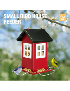 Comedero para Aves Veehoo Colgante de Metal 4 Puertos Rojo 2