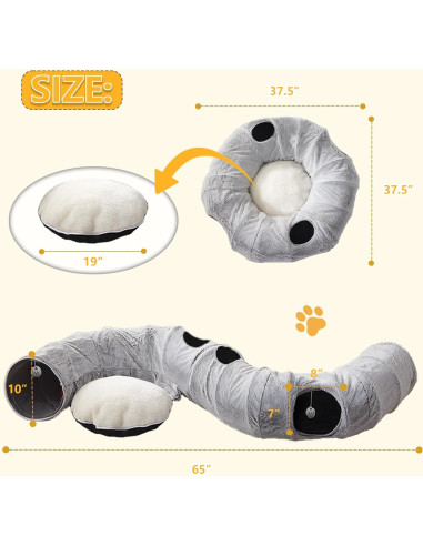 Cama túnel para gatos WINDRACING XL gris 95x95 cm