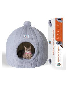 Cama Domo para Gatos Grandes TailTower 61x58 cm Gris Claro